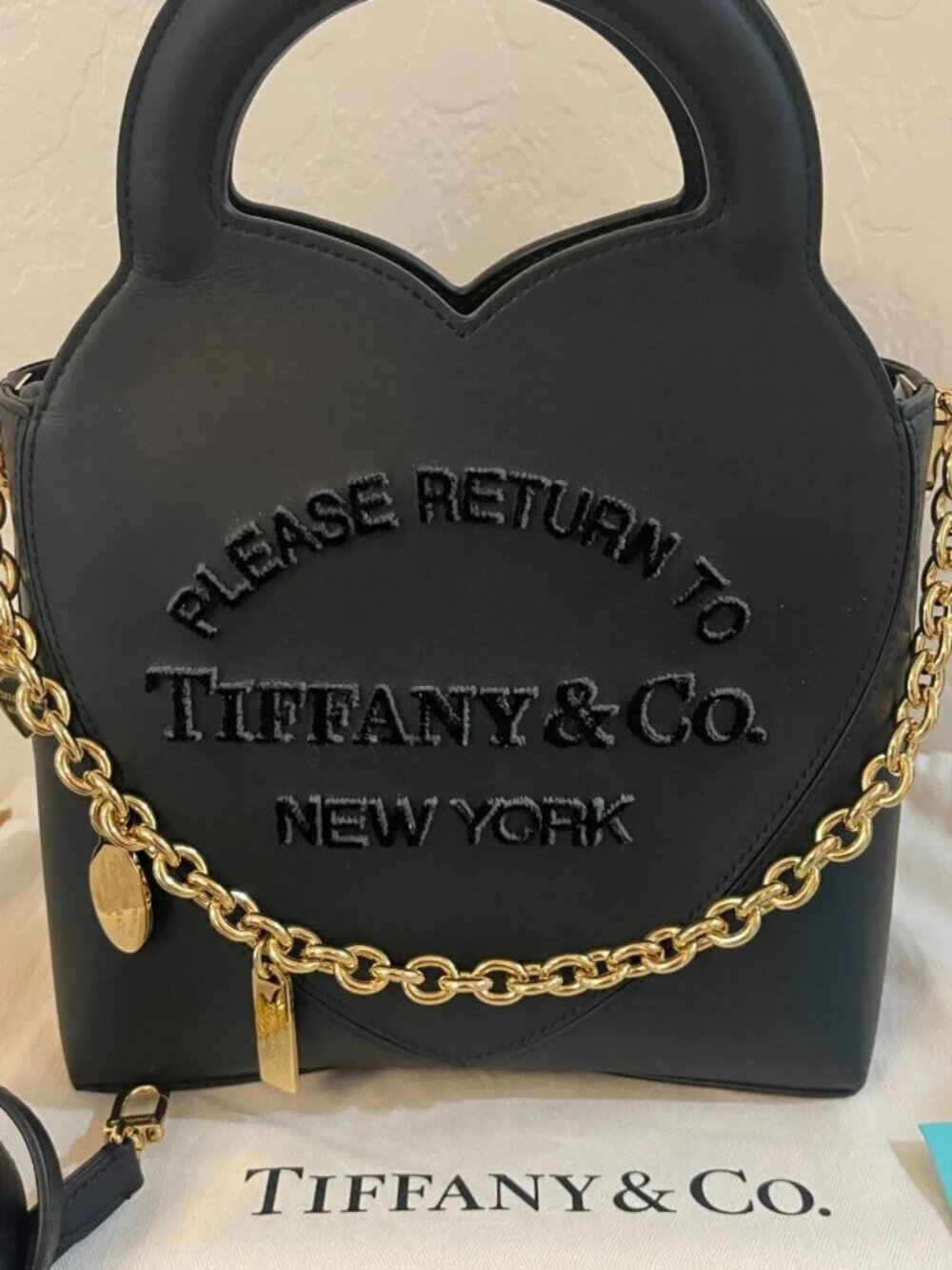 Tiffany & Co. Return to Tiffany Black Top Handle Crossbody Bag Gold Chain